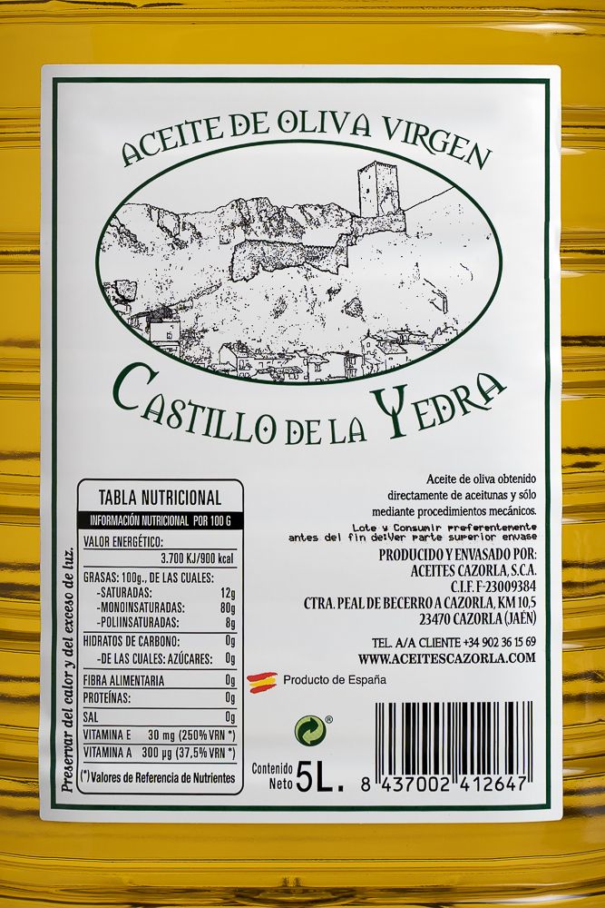 Aceite de Oliva Virgen Castillo de la Yedra. Pack de 3 envases de 5 L